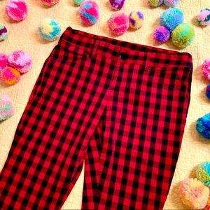 H&M Red Black Checker Plaid Skinny Pants 8